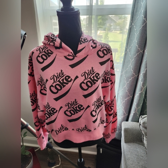 Coca Cola Pink And Black Diet Coke Graphic Long Sleeve Hoodie Juniors Medium - Picture 2 of 5